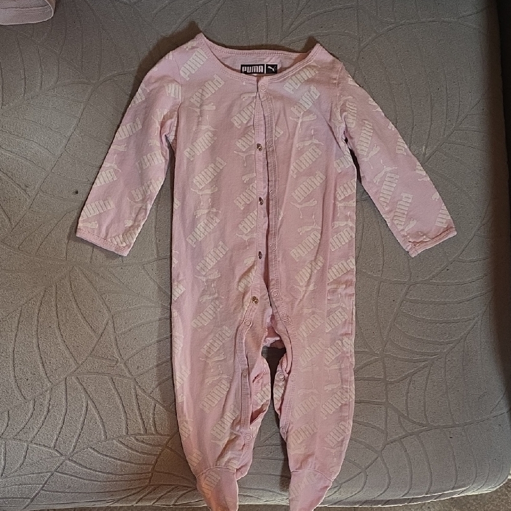 PUMA Pink All-Over Logo Footed One-Piece